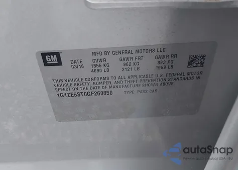 2016 Chevrolet Malibu 1Lt z USA, uszkodzony, nr VIN 1G1ZE5ST0GF260850